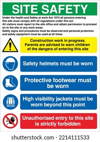 Site Safety Warning Sign Notice Boards ISO 7010 Dangerous Site Construction Work Is In Progress Safety Helmet Must Be Worn  Protective Footwear Must Be Worn