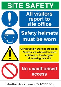 Site Safety Warning Sign Notice Boards ISO 7010 Dangerous Site Safety Helmet Must Be Worn Construction Work Is In Progress