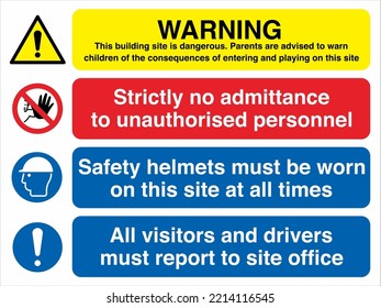 Site Safety Warning Sign Notice Boards ISO 7010 Dangerous Site This Building Site Is Dangerous Parents Are Advised To Warn Children Of The Consequences Of Entering And Playing On This Site