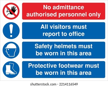 Site Safety Warning Sign Notice Boards ISO 7010 Dangerous Site No Admittance Authorized personnel Only All Visitor Must Report To Office