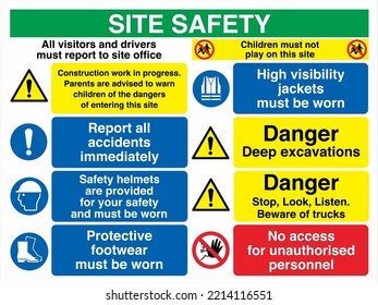 Site Safety Warning Sign Notice Boards ISO 7010 Dangerous Site All visitors and drivers must report to site office Report all accidents immediately