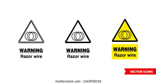 Site security sign warning razor wire icon of 3 types: color, black and white, outline. Isolated vector sign symbol.