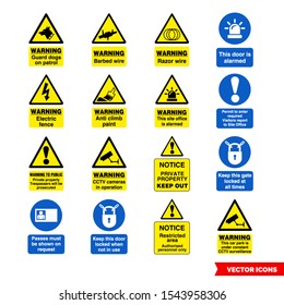 Site security signs icon set of color types. Isolated vector sign symbols. Icon pack.