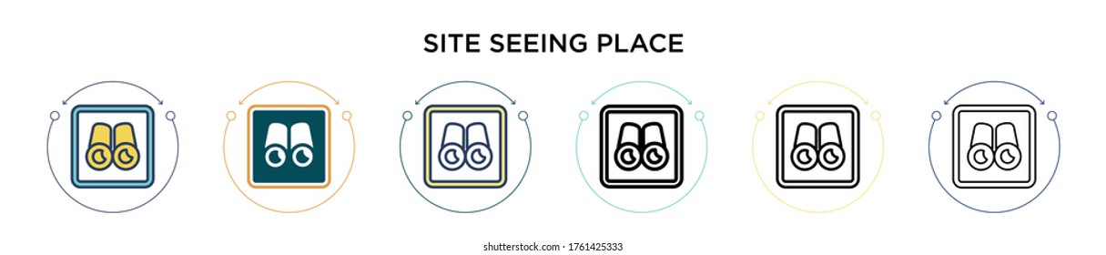 Site seeing place icon in filled, thin line, outline and stroke style. Vector illustration of two colored and black site seeing place vector icons designs can be used for mobile, ui, web