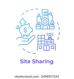 Site sharing blue gradient concept icon. Telecom infrastructure. Share physical location. Broadcast station. Round shape line illustration. Abstract idea. Graphic design. Easy to use in article