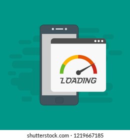 Site Speed Test Concept Fast or Slow Load Seo and Development with Speedometer smartphone Technology. Vector illustration