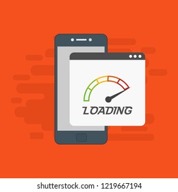 Site Speed Test Concept Fast or Slow Load Seo and Development with Speedometer smartphone Technology. Vector illustration