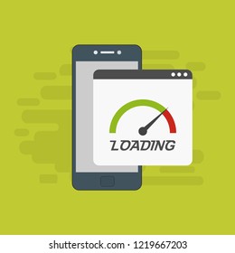 Site Speed Test Concept Fast or Slow Load Seo and Development with Speedometer smartphone Technology. Vector illustration