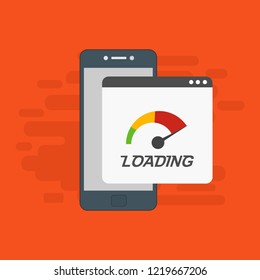 Site Speed Test Concept Fast or Slow Load Seo and Development with Speedometer smartphone Technology. Vector illustration