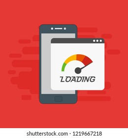 Site Speed Test Concept Fast or Slow Load Seo and Development with Speedometer smartphone Technology. Vector illustration