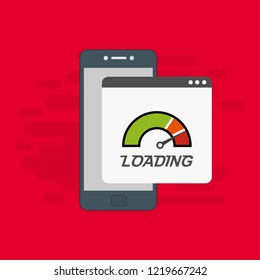 Site Speed Test Concept Fast or Slow Load Seo and Development with Speedometer smartphone Technology. Vector illustration