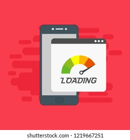 Site Speed Test Concept Fast or Slow Load Seo and Development with Speedometer smartphone Technology. Vector illustration