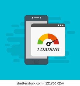 Site Speed Test Concept Fast or Slow Load Seo and Development with Speedometer smartphone Technology. Vector illustration