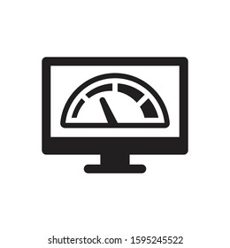 Site Speed Test Concept Fast or Slow Load Seo and Development with Speedometer Computer Technology. icon Vector illustration