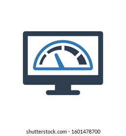 Site Speed Test Concept Fast or Slow Load Seo and Development with Speedometer Computer Technology. icon Vector illustration

