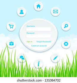 Site template on nature background. Vector illustration.