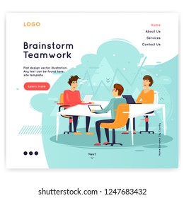 Site template, Teamwork, brainstorming, conference, concept discussion, meeting. Web page design. Website and mobile development. Flat vector illustration in cartoon style.
