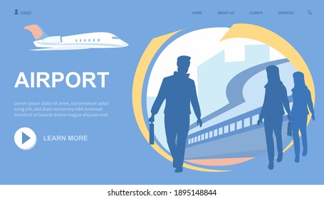 Site template. Vector design. Business trip from the airport. Passengers waiting for a flight. Landing page concepts for website design Modern illustration.

