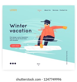 Site template, Winter, sports, holidays. Web page design. Website and mobile development. Flat vector illustration in cartoon style.