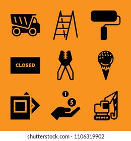 site, transportation, dump, stepladder, museum and loader icon vector set. Flat vector design with filled icons. Designed for web and software interfaces