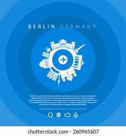 Site of travel agency with circular silhouette of Berlin, Germany
