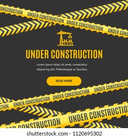 Site Under Construction Background Card on a Black Concept Support Project Place for Text. Vector illustration