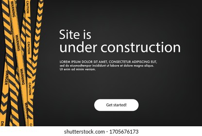 Website ist im Aufbau Konzept Landing-Website. Unter der Baustelle Webseite mit schwarz-gelb gestreiften Rändern Vektorillustration Illustration. Border Stripe Web, Warnbanner.