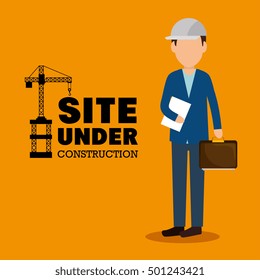 site under construction man manager icon