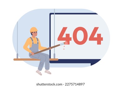 Site under maintenance vector empty state illustration. Editable 404 not found page for UX, UI design. Flat character on cartoon background. Colorful website error flash message. Outfit Bold font used