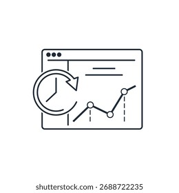  Um site com informações analíticas atualizadas em tempo real.Ilustração de ícone linear de vetor isolada no fundo branco.