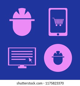 site vector icons set. with computer cursor, builder and mobile shopping in set