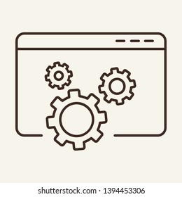 Site work line icon. Browser window and gears. Communication concept. Vector illustration can be used for topics like internet, webpage, technology