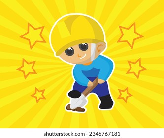 a site worker is digging the ground with his stovel