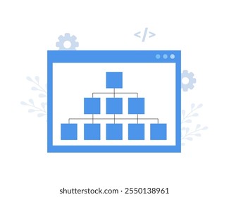 Ícone Criação de Mapa do Site. Otimização de SEO. Arquitetura do site. Site de diagrama e estrutura. Fluxograma UX de IU. Ilustração vetorial em estilo de desenho animado plano.