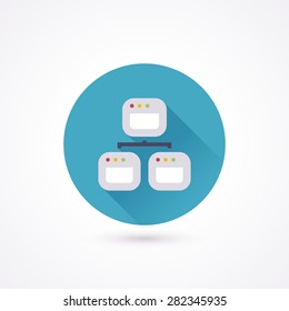 Sitemap flat icon in a circle with long shadow