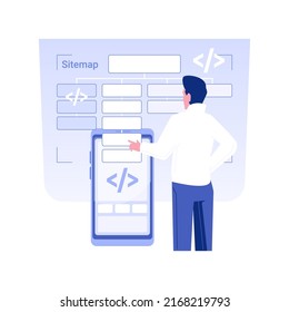 Sitemap and information architecture isolated concept vector illustration. UX designer thinking about sitemap structure, IT company worker, software development business vector concept.