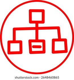 sitemap red line icon inside circle. Red line icon with UI UX Productivity theme inside circle