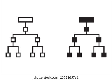 Sitemap thin line black icon set, Org Hierarchy, organization chart icon, Project team. Project management, Team structure, Black solid icon for Dom diagram
