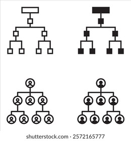 Sitemap thin line black icon, Org Hierarchy, organization chart icon set, Project team. Project management, Team structure, Black solid icon for Dom diagram
