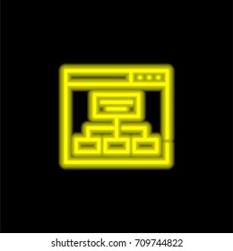 Sitemap yellow glowing neon ui ux icon. Glowing sign logo vector
