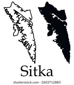 Sitka city map with black border outline vector