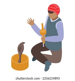 Sits snake charmer icon isometric vector. India sage. Man care