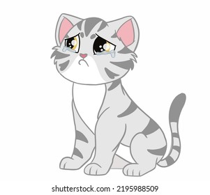 El sentado gato estadounidense Shorthair actúa como una emoción triste y triste. Dibujo y dibujos animados.