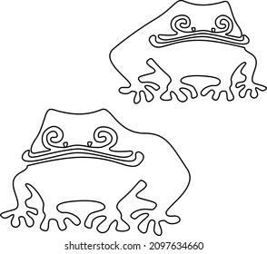 Sitting amphibian frog. Humorous image. Continuous line drawing. Vector illustration