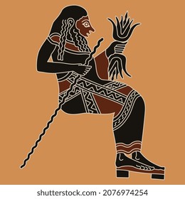 Sitting ancient Greek man or god. Vase painting style.