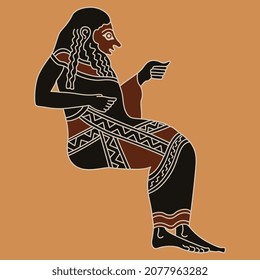 Sitting ancient Greek man or god. Vase painting style.