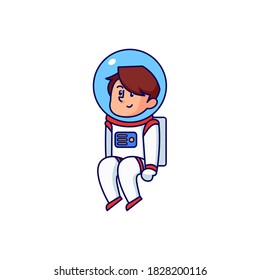 Sitting astronaut character vector illustration. Spaceman icon with space suit