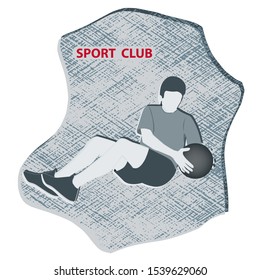 Sitting athlete makes exercise with ball - icon isolated on white background - vector. Sport Club