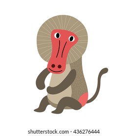 Sitting Baboon cartoon character isolated on white background.