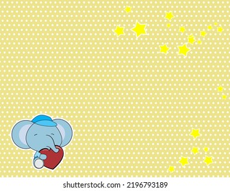 sitting baby elephant cartoon holding cute red heart sticker background poster in vector format 